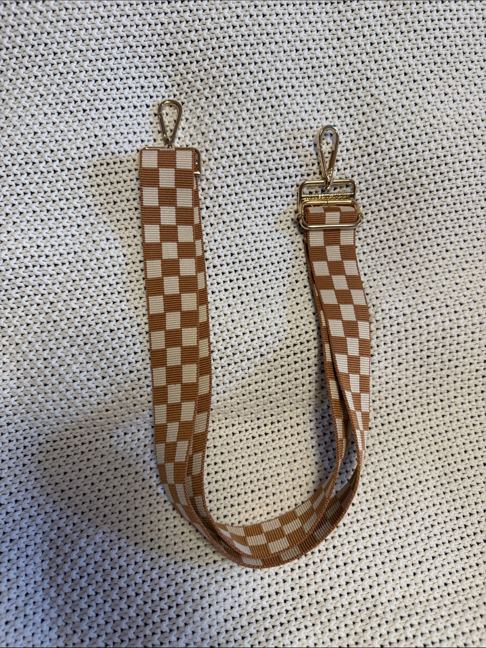 Adjustable Tan and Cream Checkerboard Crossbody Strap